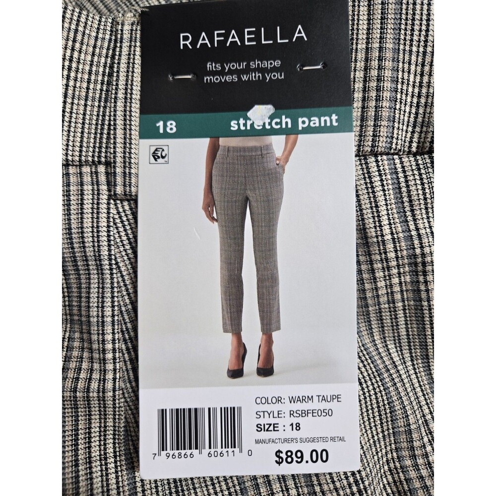 NWT Rafaella Ankle Pant Pull On Stretch Pants Warm Taupe Womens 18 Houndstooth